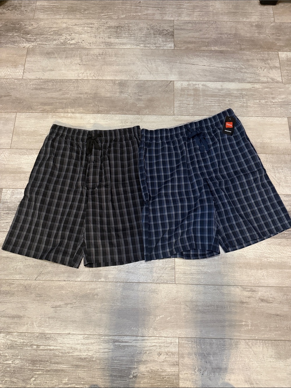 Hanes Navy and White Plaid Sleep Shorts